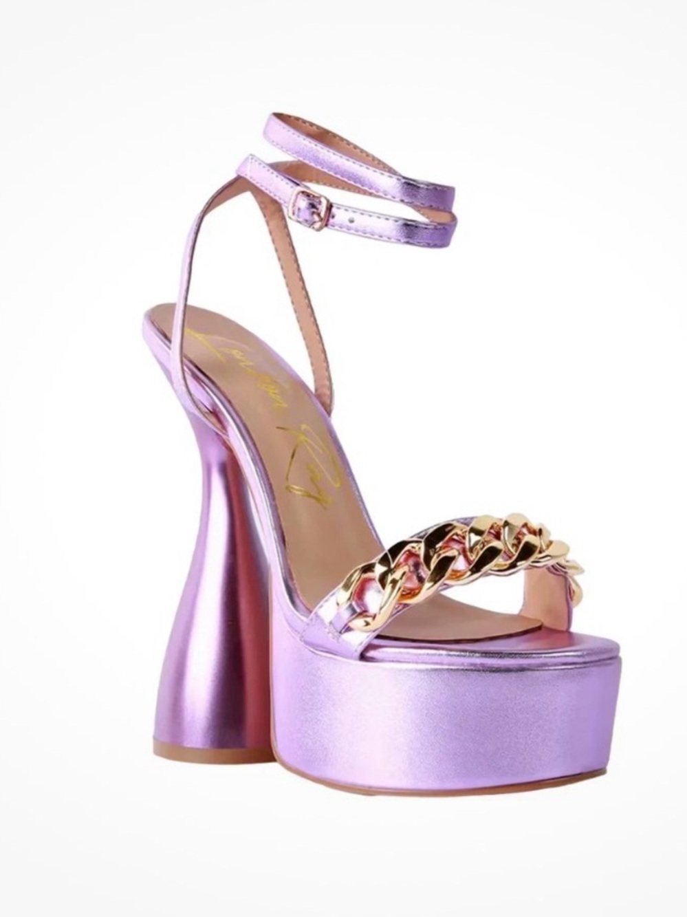 Metallic Lilac Platform Sandal with Gold Chain Detail